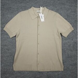 Jason Wu Cuban Button Up Shirt Men's Large Beige Short Sleeve Textured NWT
